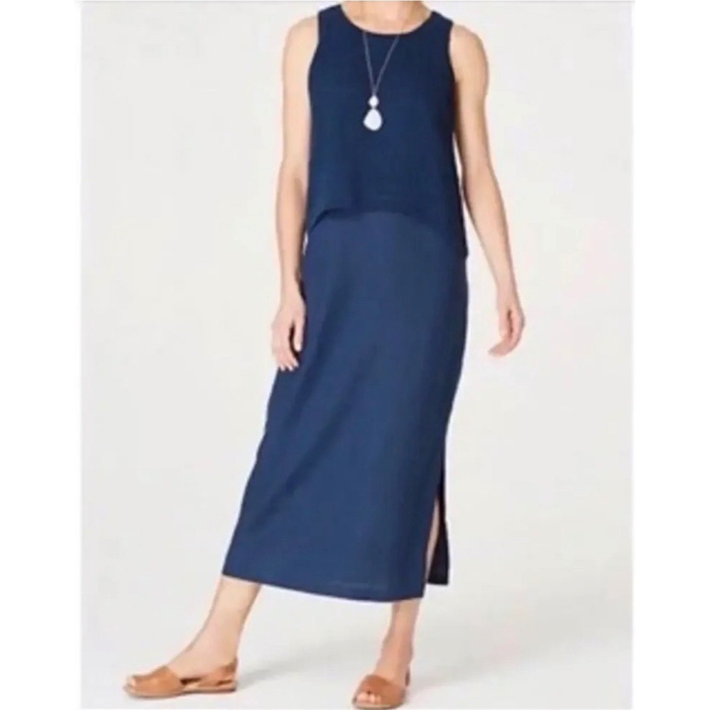 J. Jill Pure Jill Linen Maxi Dress Batik Blue Smocked Sleeveless Small NWT